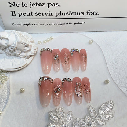 Hand-made nail art pink blush fake nail