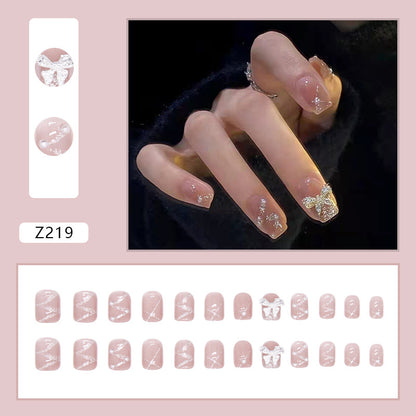 Simple ABS material short split stone bling pink press on nail