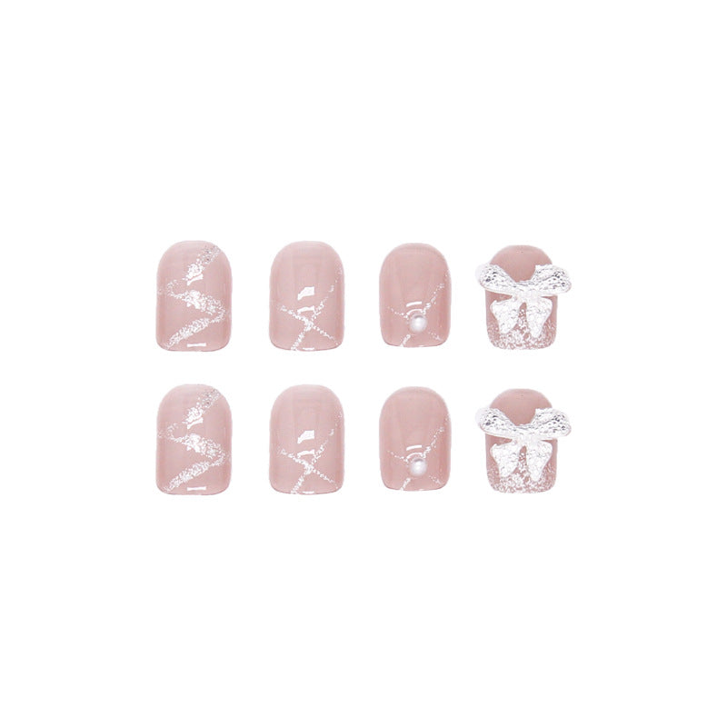 Simple ABS material short split stone bling pink press on nail