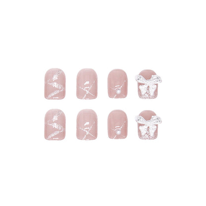 Simple ABS material short split stone bling pink press on nail