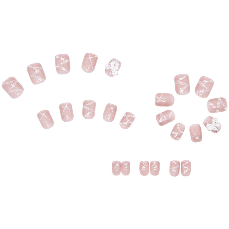 Simple ABS material short split stone bling pink press on nail