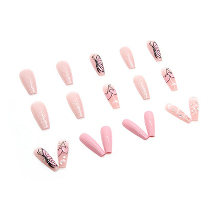 Free Shipping Glitter butterfly art long ballet press on nail