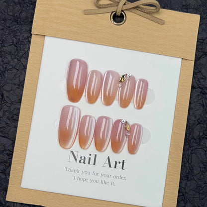 Pink gradient cat eye almond press on nails