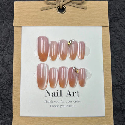 Pink gradient cat eye almond press on nails