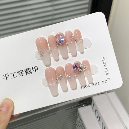 Handmade high-grade pink gradient sweet press on nails