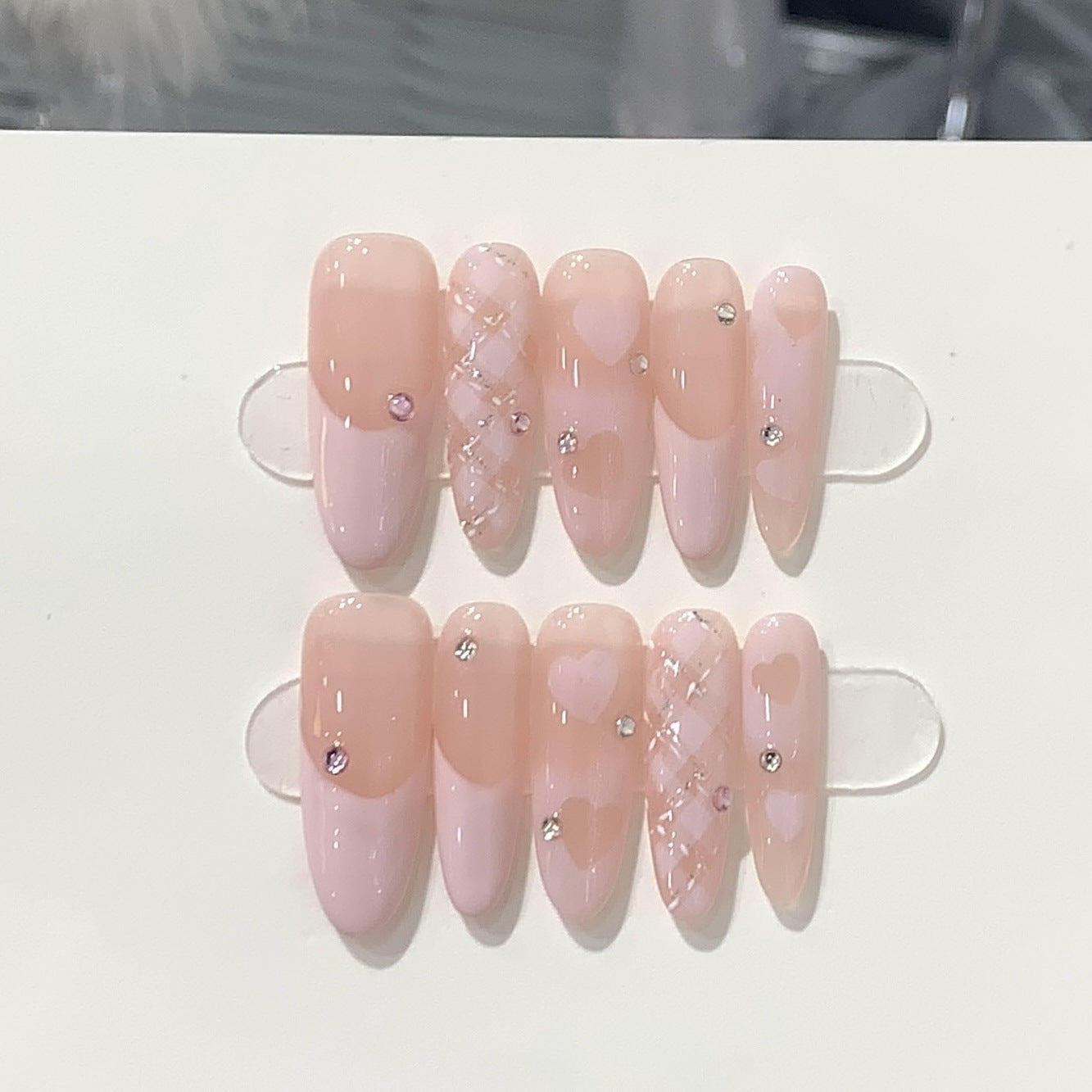 pink gradient love pattern almond press on nails