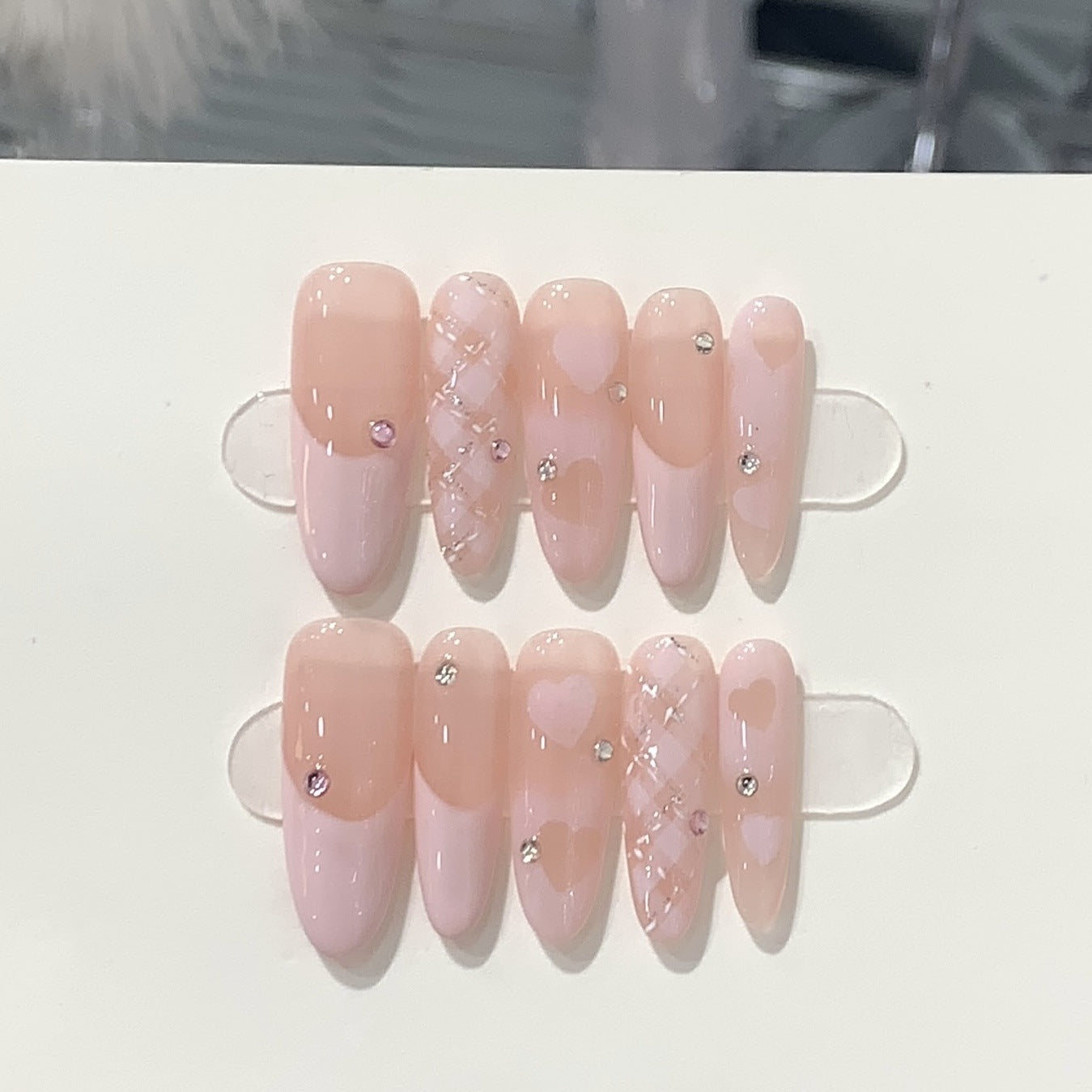 pink gradient love pattern almond press on nails