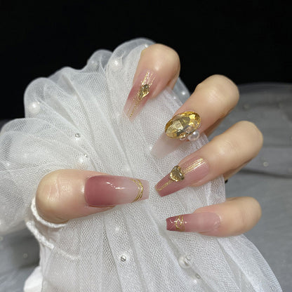 Hand-made nail blush gradient French pigeon egg pink fake nails