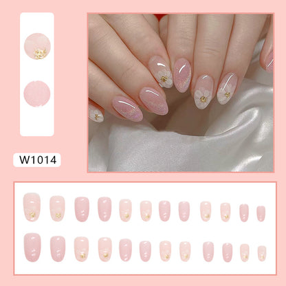 Gentle lady sweet oval pink color flore press on nail with diamond