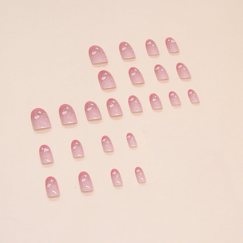 Bling sweet pink French design girl press on nail with heart shape