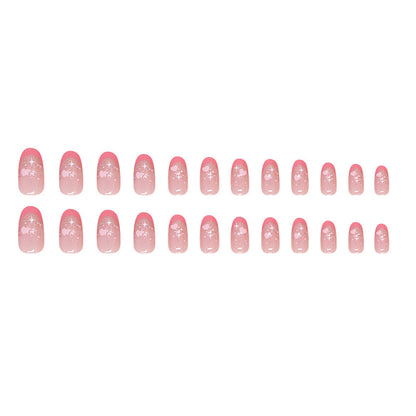 Bling sweet pink French design girl press on nail with heart shape