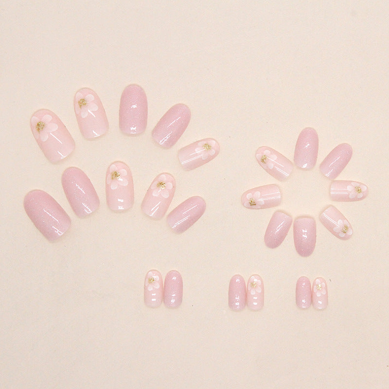 Gentle lady sweet oval pink color flore press on nail with diamond