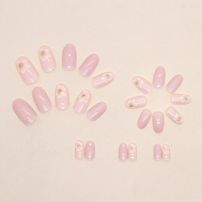 Gentle lady sweet oval pink color flore press on nail with diamond