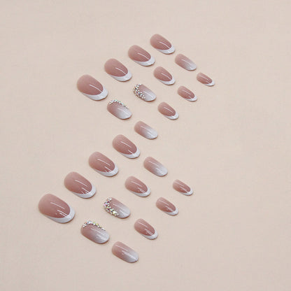 Gentle small diamond women pink French design gel stiker short press on nail