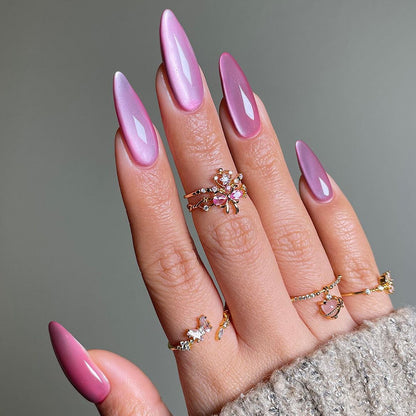 Quick wear beauty comvenient pink color women cat eye false nail