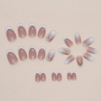 Gentle small diamond women pink French design gel stiker short press on nail