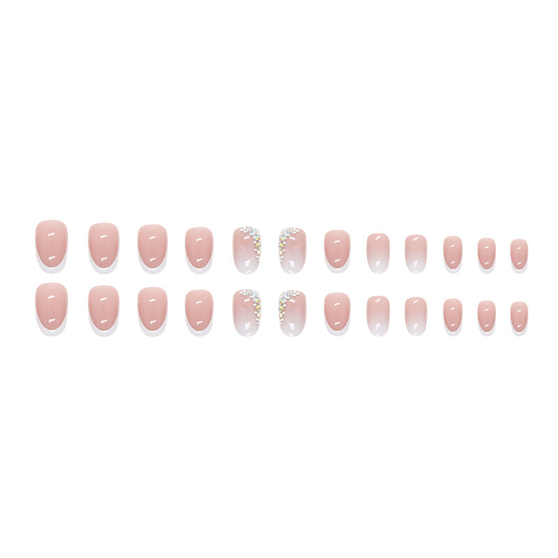 Gentle small diamond women pink French design gel stiker short press on nail