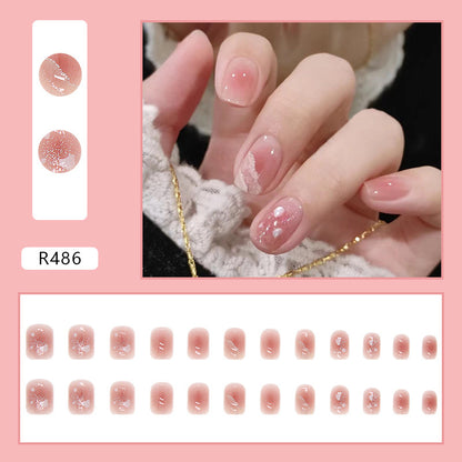 Pink color square short fake nail ABS 24pcs press on nail