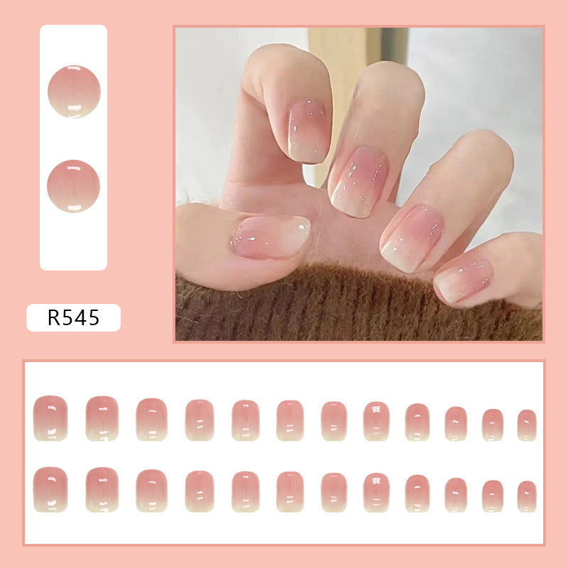 Natural nude sqaure short type gradient pink press on nail