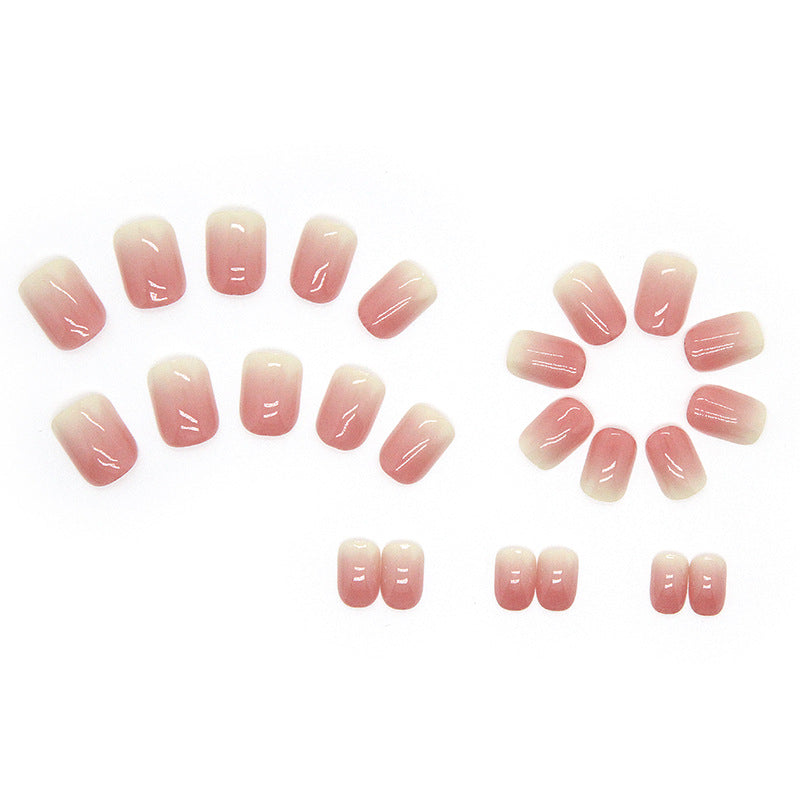 Natural nude sqaure short type gradient pink press on nail