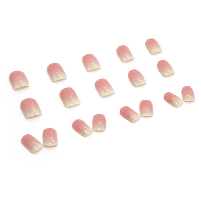 Natural nude sqaure short type gradient pink press on nail