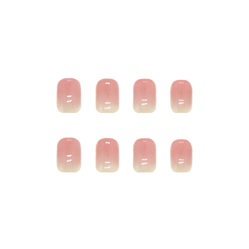 Natural nude sqaure short type gradient pink press on nail