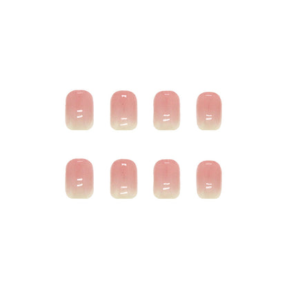 Natural nude sqaure short type gradient pink press on nail