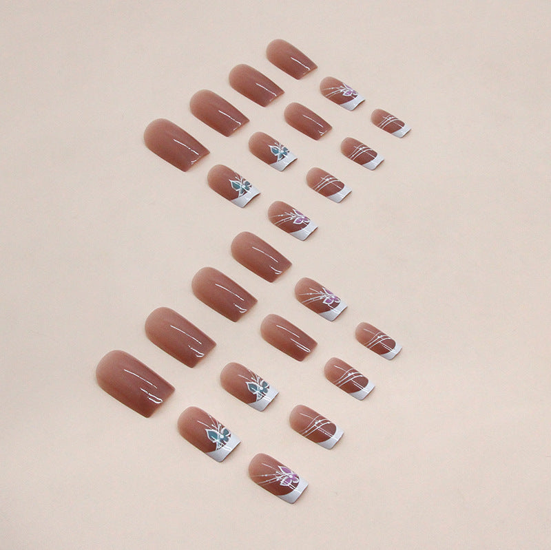 Free Shipping Dreamy French butterfly lines medium length fake nails