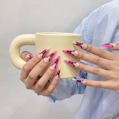 Pink white color nail art handmade cute press on nails