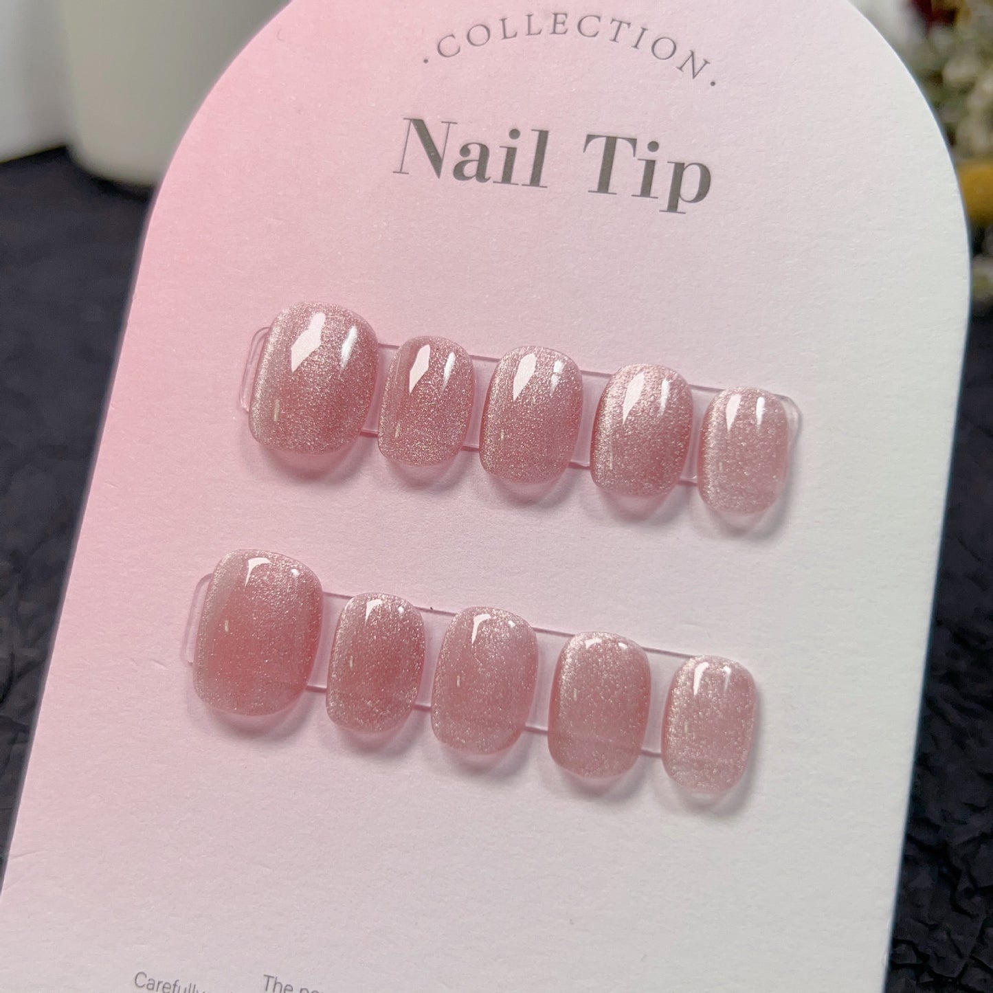 Purely handmade removable nude pink crystal cat's eye press on nails