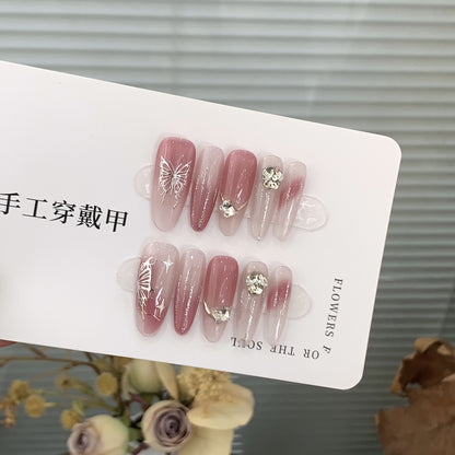 Purely handmade gradient high-grade butterfly wine-stained plum color fake nails