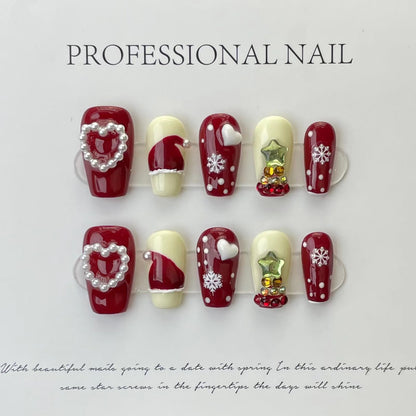 Christmas nail art atmosphere snowflakes stars press on Christmas nails