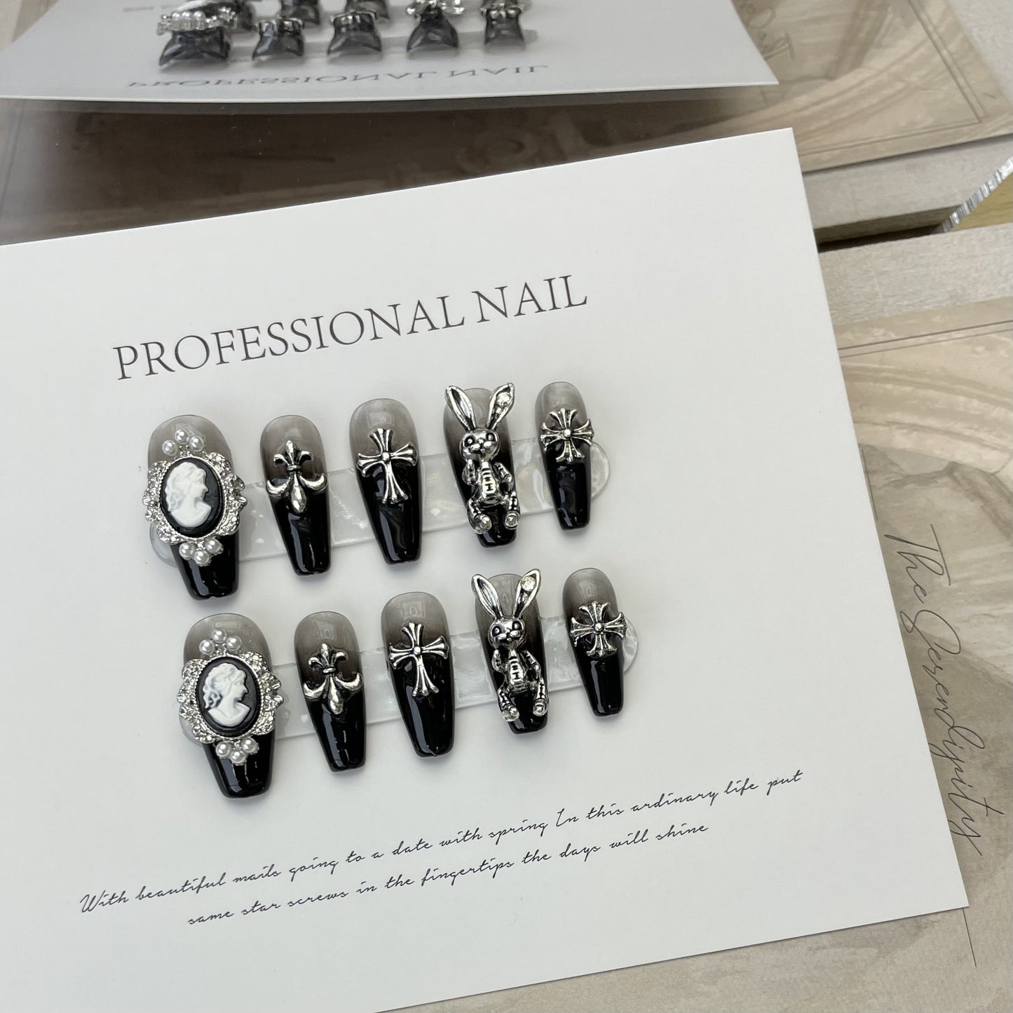 Hepburn style black cool magic French nail Press on easy-to-apply nails