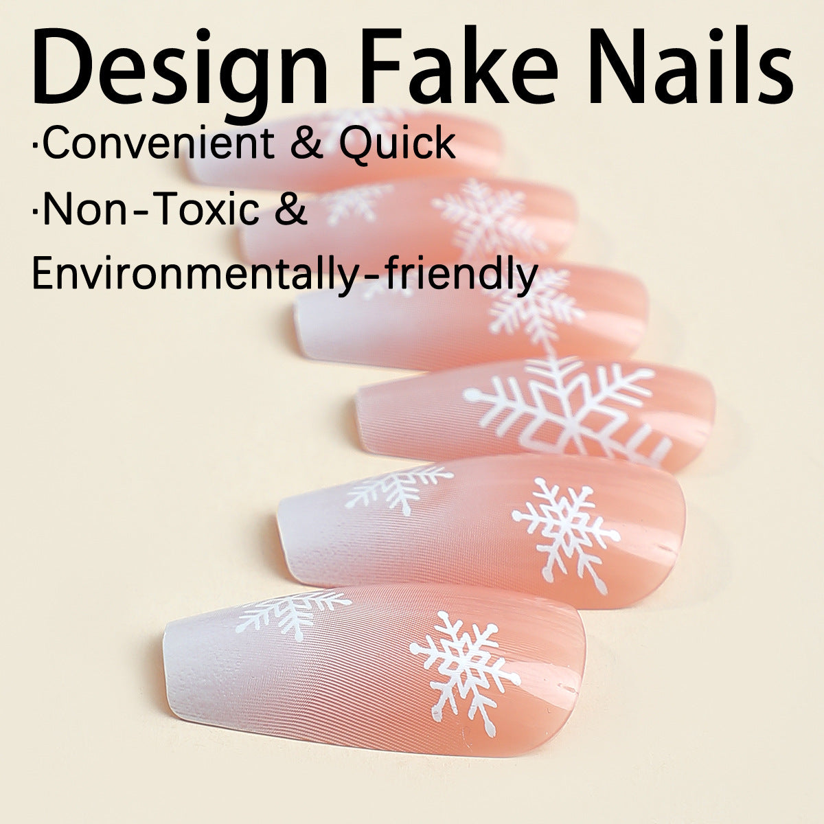 Pink white gradient color snowflake pattern nail wear medium long press on nail