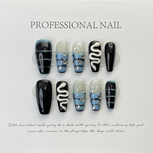 3D snake decoration nail art luxury press on reusable nails