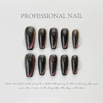 Retro black-brown bride nail art press on salon-quality nails