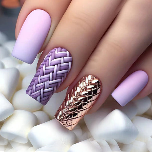 European and American style sqaure fake nail diamond pattern purple press on nail