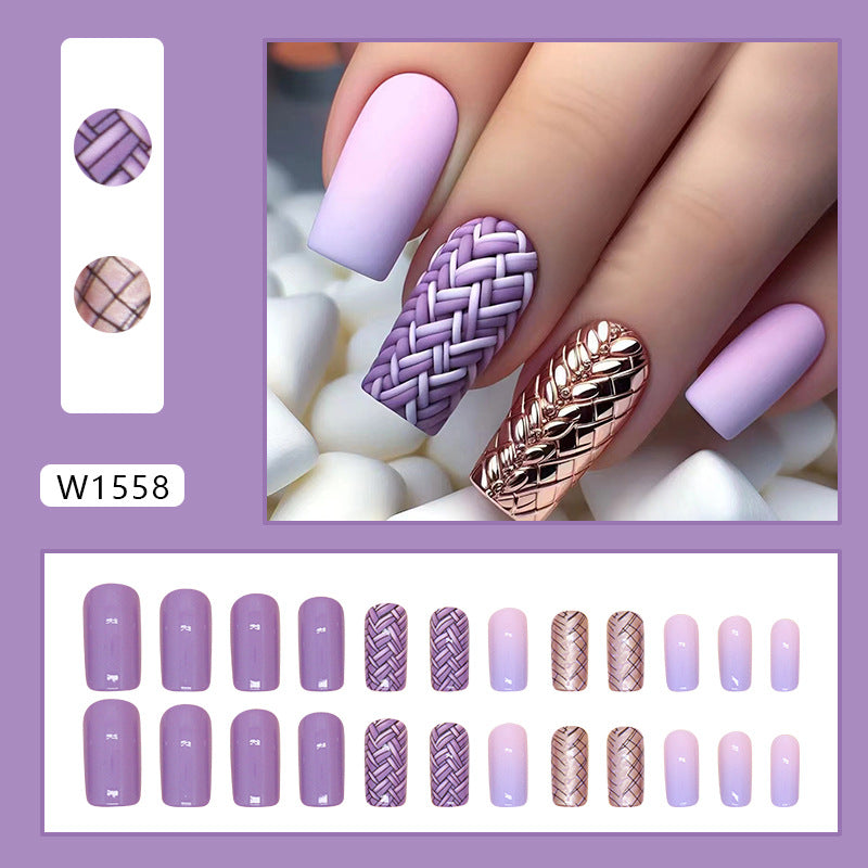 European and American style sqaure fake nail diamond pattern purple press on nail