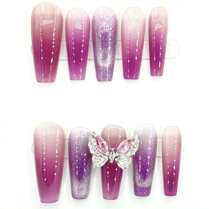 New purple 3D butterfly handmade sweet cool nail art fake nails