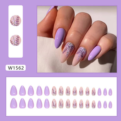 Violet color pink fake nail glossy almond shape daily wear 30pcs press on nail