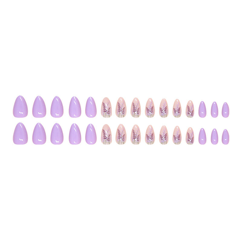 Violet color pink fake nail glossy almond shape daily wear 30pcs press on nail