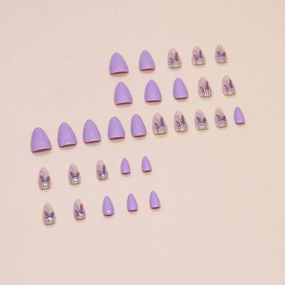 Violet color pink fake nail glossy almond shape daily wear 30pcs press on nail