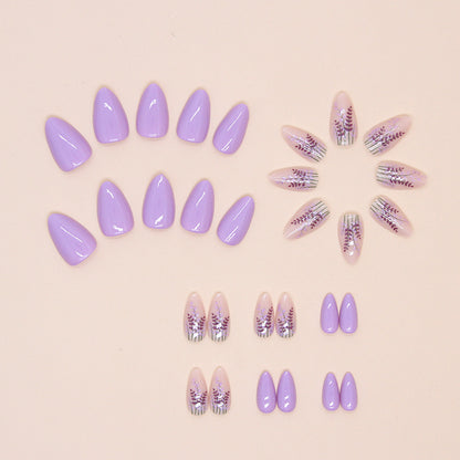 Violet color pink fake nail glossy almond shape daily wear 30pcs press on nail