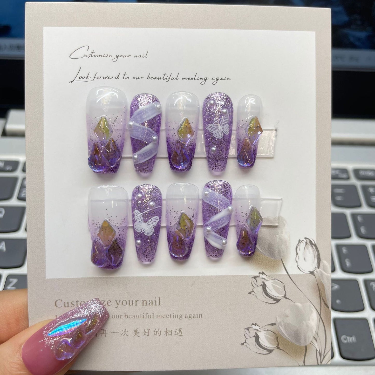 Purple gentle DIY nails Women Press on nails for weddings