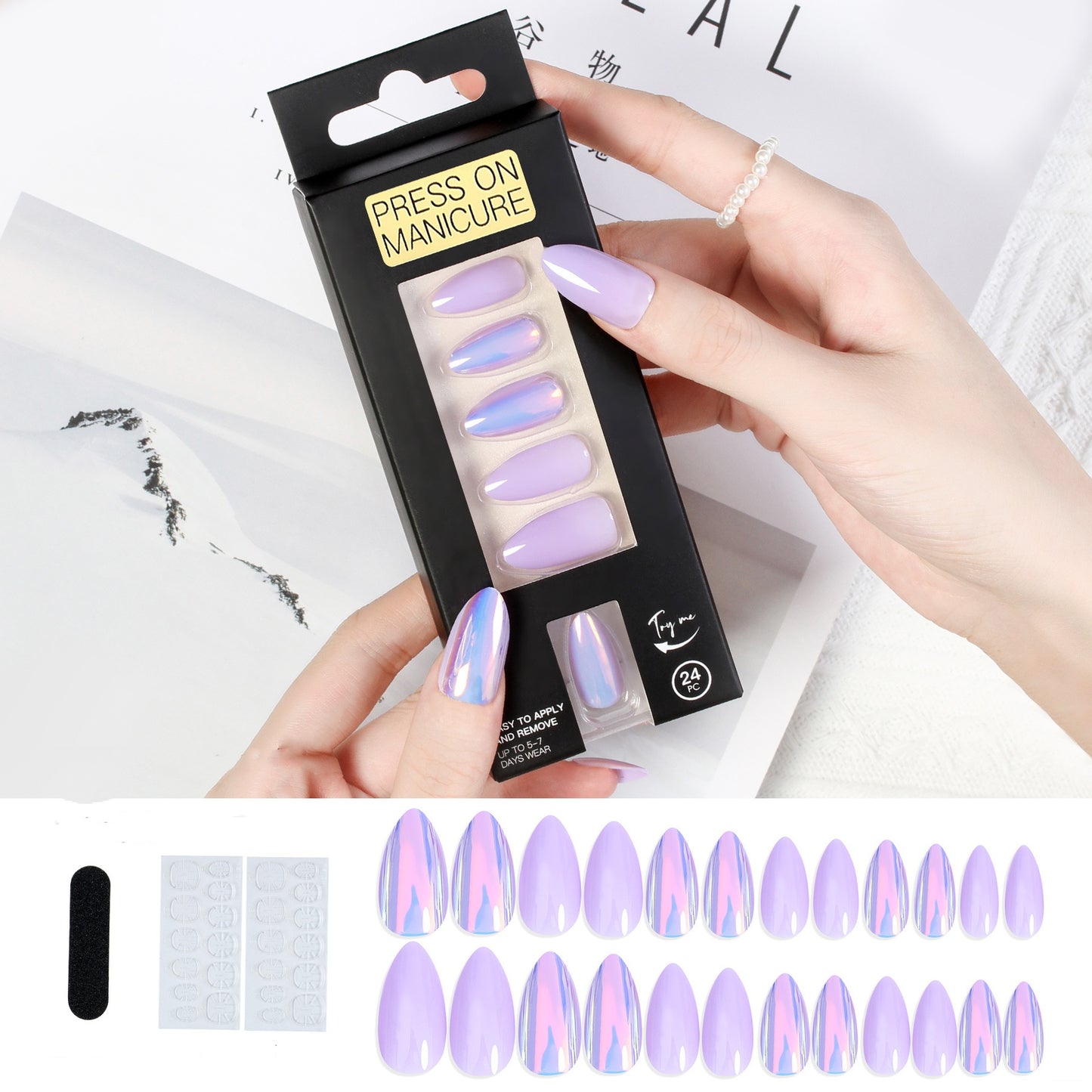 24pcs Almond nail press on nails with French tips