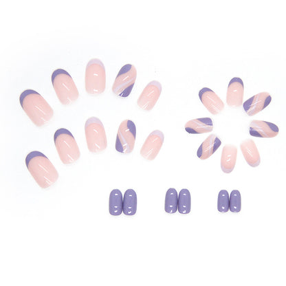 Simple advanced purple oval ripple design France press on nail