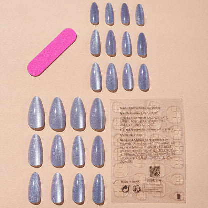 Purple cat eye women nail hot sale almond pure color press on nail with 24pcs