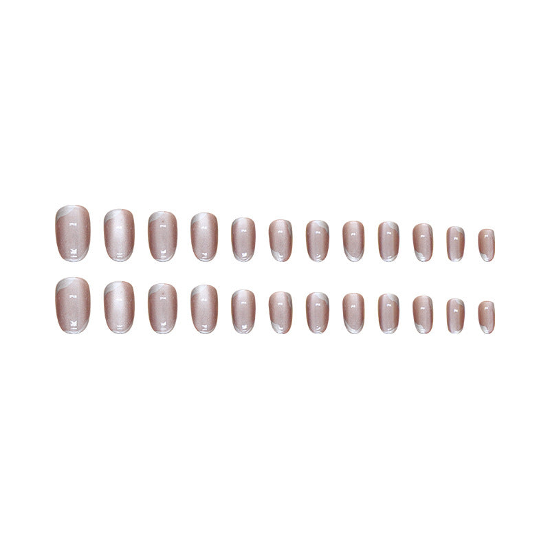 cat eye purple color naik silver trim 24pcs women press on nail