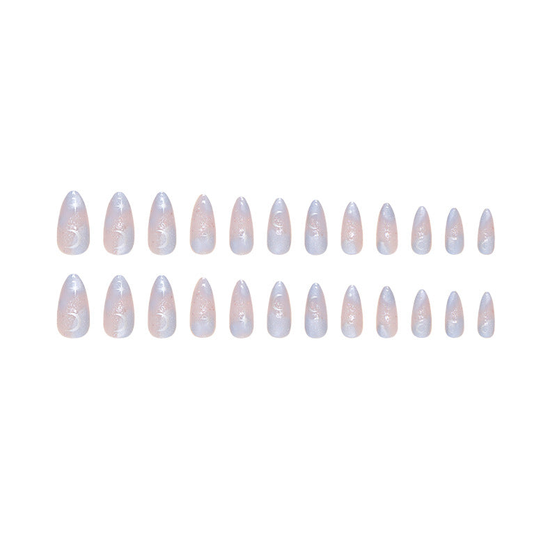 Transparent light purple bling almond cat eye press on nail