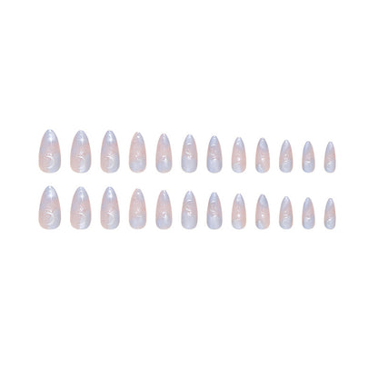 Transparent light purple bling almond cat eye press on nail